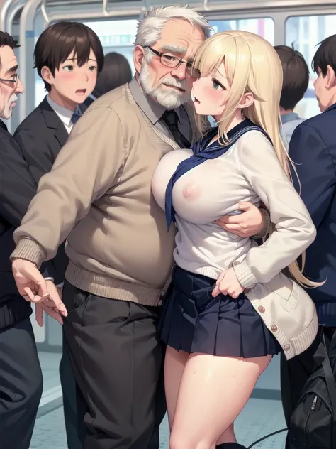   (High image quality:1.1),  mature mature  ,  High School Girls  ,   school uniform,   sailor suit   ,(   beige cardigan   :1.2),(    rubbed your big breasts from behind:1.2),   it makes you blush   ,    ( black knee-high socks:1.1),( absolute domain), mi...