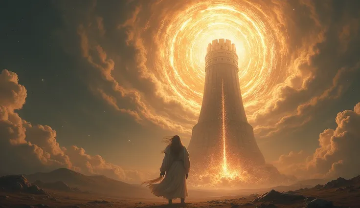  God destroying the circle-shaped Tower of Babel, with a tornado 