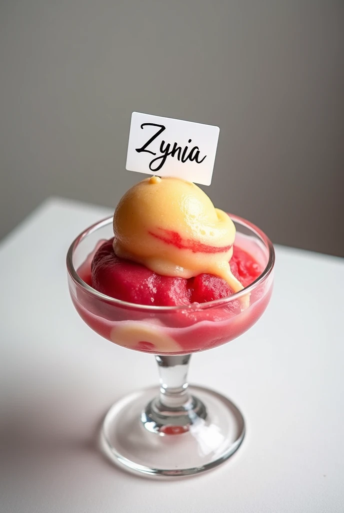 glass container with cap and personalized sorbet with Zynia name tag