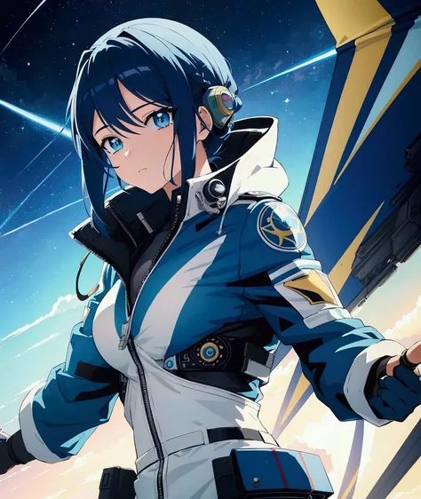 highly skilled and cool ace pilot, stunning science fiction anime style, beautiful detailed eyes, extremely detailed face, award-winning illustration