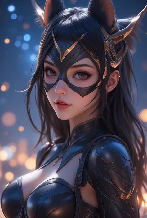 cool beauty, catwoman cosplay, cat pose, galaxy space, best quality