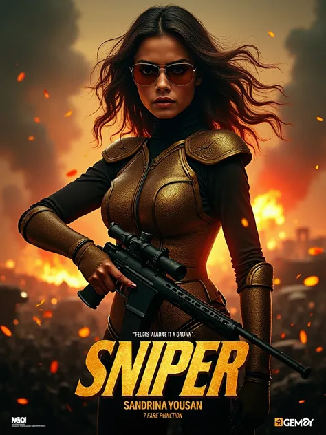 [ OFFICIAL POSTER ]
 SNIPER 
A movie by [GEMOY AND NGADI COLABORATION]

GEMOY in collaboration with ngadi production Films presents a film
A very phenomenal action is  ,  a beautiful woman wearing army shades with gold glitter armor , by carrying a long ba...