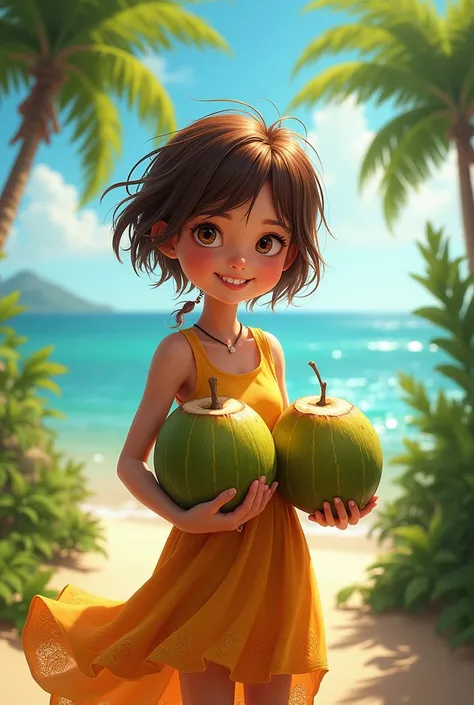 A girl carrying cocunut