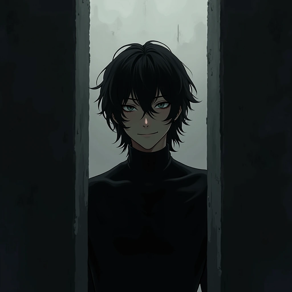 1man, two block, Black Hair, Smirk, Simple background, Anime, Gothic Art,  Bangs, 