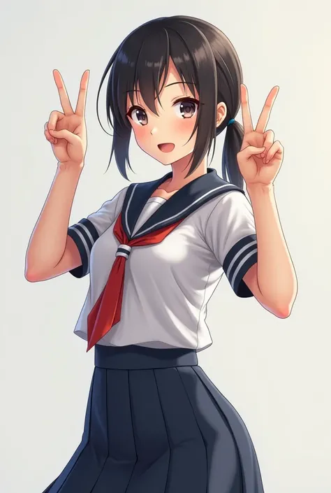  Japanese Girl、 school uniform、smile、 peace sign、 winks、Photo quality、 high definition , masterpiece, accurate,  high definition model ,  high detail,  High Quality ,  textured skin,  Very detailed,  Ultra High Definition,  super detailed, Reality,  Portra...