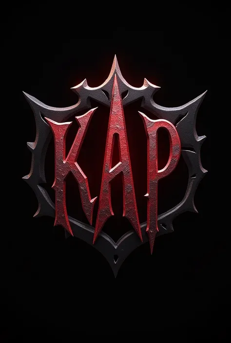 Written game logo "KAP" with mystical letters to abbreviate the name uses black and metallic red colors gaming logo with that has its own shape