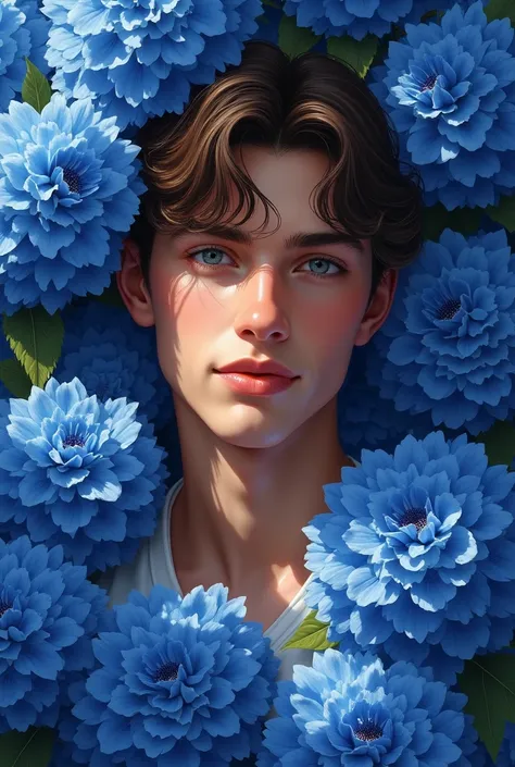 I want Tyler John in blue flowers around 