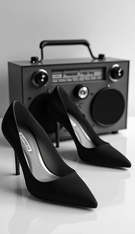 Old radio 90s   abstract black and white up the radio some sexy womens shoes