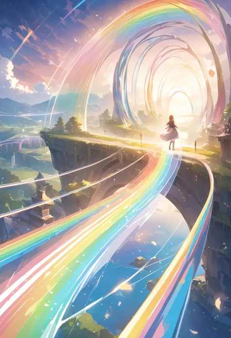 Lightline illustration 、, Fantasy World 、Rainbow Bridge、Rainbow Bridge、 Beautiful Artwork 、Light effects