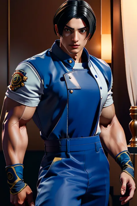 (   Highly Detailed CG), (   best quality ), (   Highly Detailed CG), (   best quality ), (Kyo Kusanagi ), (Overall view) SWAT Clothing, beautiful and attractive young man,    tight muscles ,  Big Breasts , 