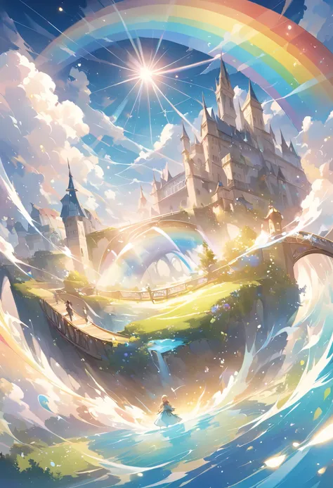 Lightline illustration 、, Fantasy World 、A bridge made of rainbows、 imaginary、 Beautiful Artwork 、Light effects