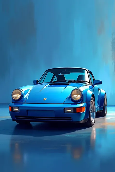 Magnifique Porsche Carreara, bleue, 1992,design graphic vintage, beaucoup de détails, image vectorielle, très réaliste,  arrière-plan bleu abstrait, 