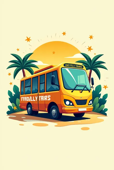 make me a logo with bright colors, summer elements that also includes a bus with the text CMD Fratelly Trans