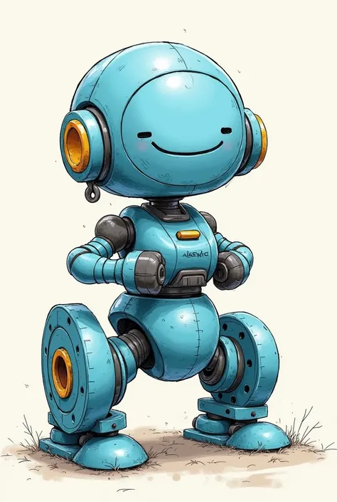  I want to create a figure that combines parts of a butterfly valve but without wings with parts of ball valves, recreating a robot similar to Eva from wall e .  The drawing should be a sketch made by a small  . Add a gate valve to the top of the head .  Y...