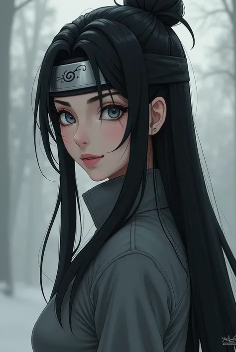  This kunoichi has an air of mystery !   She displays a unique beauty , with delicate features and a penetrating gaze.   His long black hair , smooth and silky, caem em cascata pelas costas,  frame a pale and flawless face .  gray eyes, almost silver,  shi...