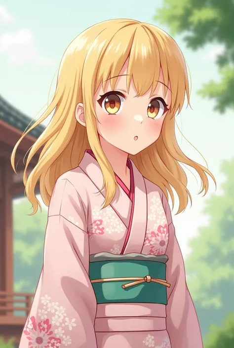 Anime cute girl blonde hair yukatta
