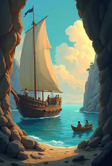 Create a cover for a story adapted from the classic story of the Odyssey ,  the name of the adapted story is Omars Great Adventure and the Return Home".  the image has to be animated, eye-catching for entry-level ren.