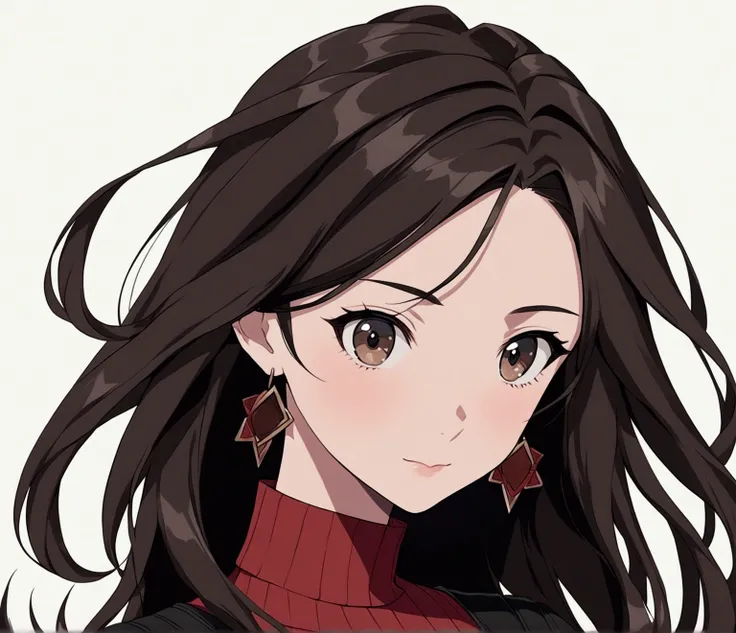 Naruto artstyle young adult female in a black, practical ninja outfit with long, sleek black hair, a 70s middle-part hairstyle, dark brown eyes, and fair skin. Use Baek Seo-yi as inspiration.