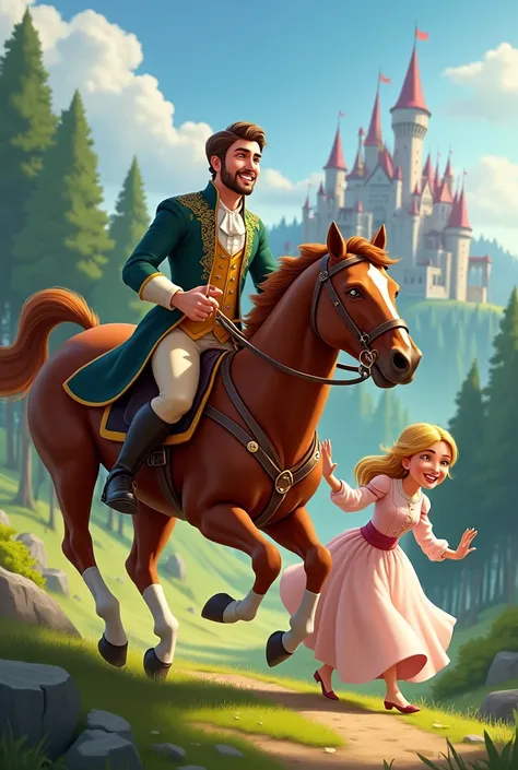 animated gentleman with his horse rescuing a princess