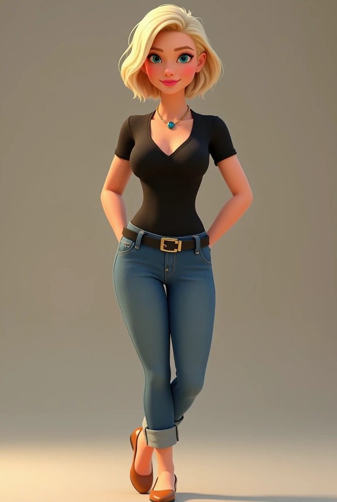 Animated film. Jane is a 19-year-old attractive young woman with fair skin, short blonde hair, full pink lips, rosy cheeks, blue eyes, slender arms, neck, and torso, and an ample bust, complete with large hips leading to a fat bottom. Her outfit consists o...