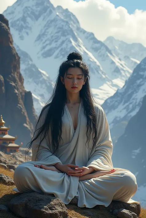 A beautiful buddha with long hair in Tibet