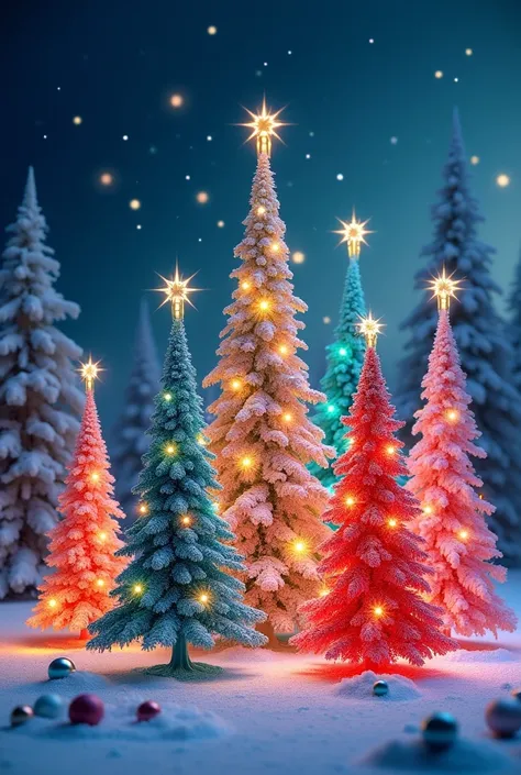 immagini di 6 alberi di natale tutti di colori differenti

