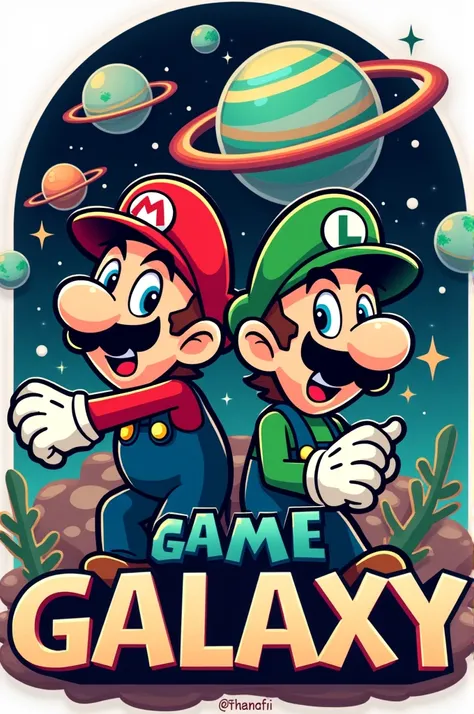  Create an eye-catching and creative logo that says "Game Galaxy " with Mario and Luigi  