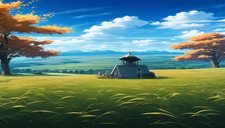 Boy Sitting on an Autumn Meadow ,   Watch the vast blue sky and dark blue clouds, Tall Grass,  cloudy sky,  Shinkai Makoto Cyril Roland,  アニメart壁紙 4k ,  アニメart壁紙 4k , Animated background, 8K アニメartの壁紙, Animated background art,  Animated Scenery Wallpaper ,...