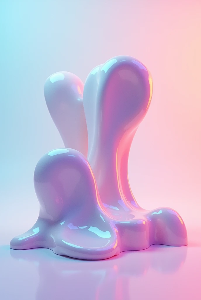  Modern visual distortion :
" Three-dimensional shapes that seem to melt or transform into liquid,  playing with the perception of volume and perspective .  Gradient colors between pastel and neon tones ,  with a clean and dynamic background ."