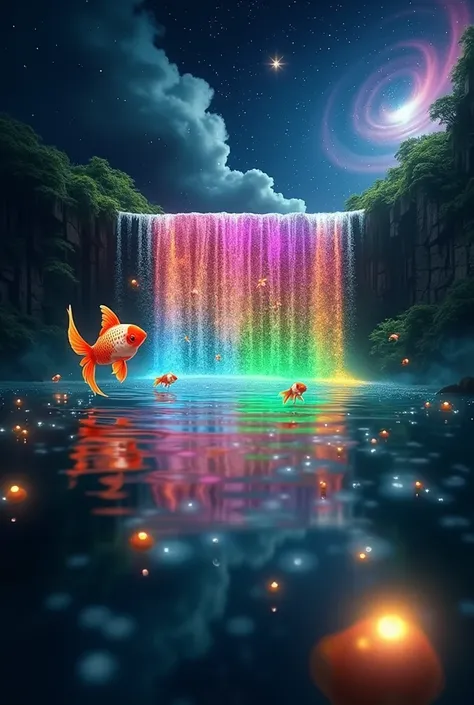 Made by AIS-RCN, 8K Photo, "words,   Beautiful Rainbow ,     popping out of the waterfall   ,         Delicate Artwork Reflections      .", Supple,     Relying on Side Lights ,         rainbow close-up    、      ,     sparkling ring star      , Colorful Cl...