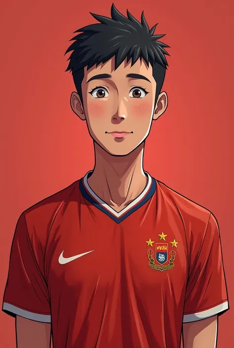 You can create a Chinese man with the Chilean soccer jersey in anime mode

