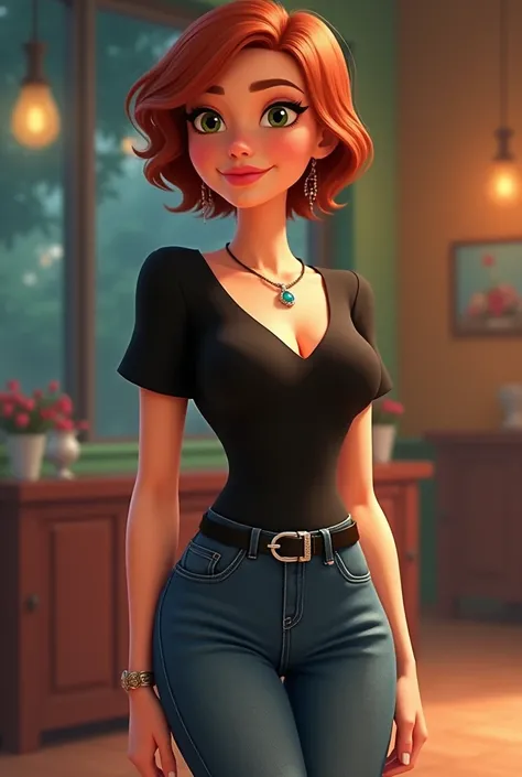 Animated film. Jane is a 19-year-old attractive young woman with fair skin, short auburn hair, full pink lips, rosy cheeks, green eyes, slender arms, neck, and torso, and an ample bust, complete with large hips leading to a fat bottom. Her outfit consists ...