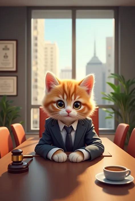 cute kitten in formal office wear holding a meeting in office