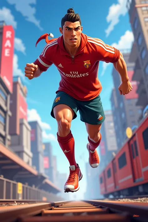 Cristiano Ronaldo but he is the character of the Subway surfers game 