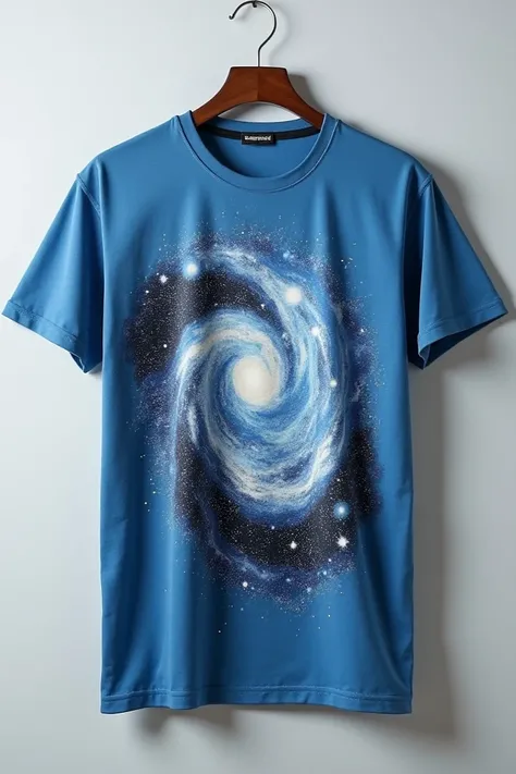 Quote an item of clothing: t-shirt "Galaxy"
* Features of the :*
1. Style: Casual, streetwear.
2. Cor:  Sky blue model with silver and black details .
3. tissue:  Soft organic cotton .
4. naked: Round.
5. manga: Short.
6. decoration:  Galaxy print on the f...