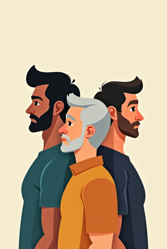 three guys one muscular, one with wisdom and one normal, profile pic, vector art