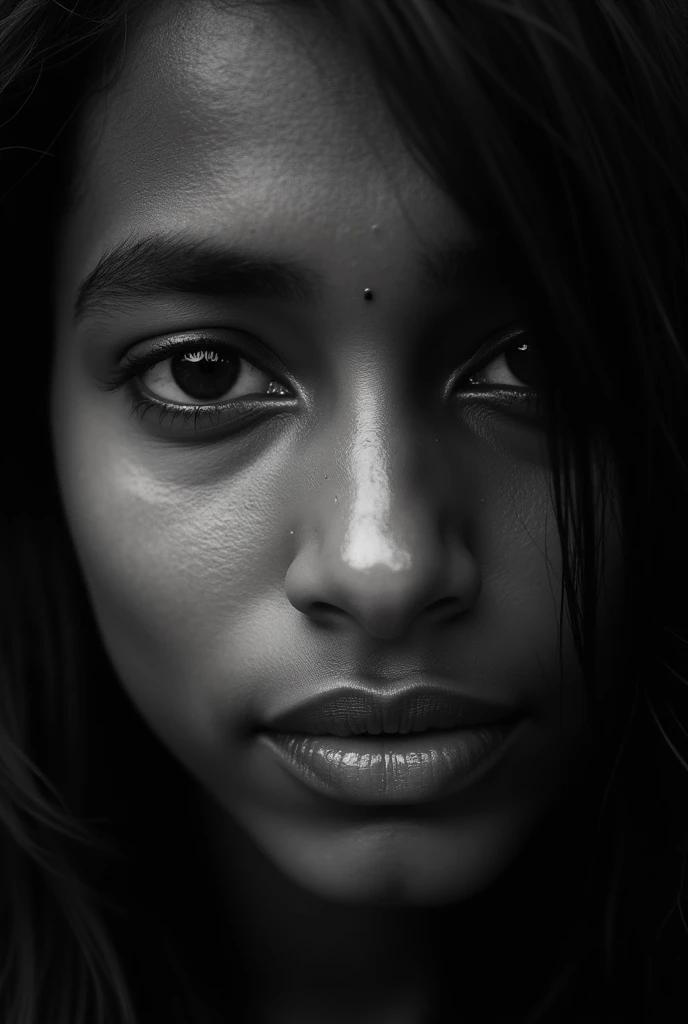 A srilankan 28 year gir eye filled with tears and love 
 Black and white