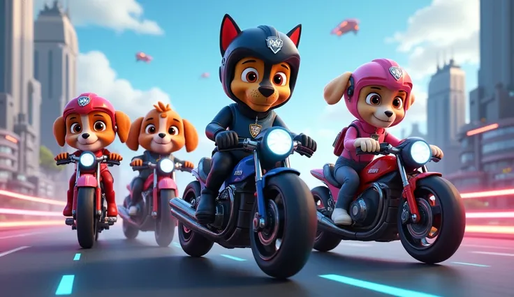 Paw Patrol in the future about motorcycles