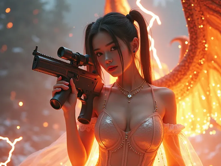 ultra realistic 32k, hdr, 8k uhd,best quality,high quality,extremely detailed,intricately detailed,high resolution, Realistic, film rendering, (large cleavage,Big tits),(1 girl,korea face sexy  , pale skin, (body heigth:140cm), innocent look, Young face,Be...