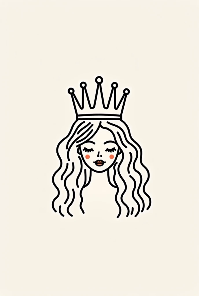  I would like a linear logo like the reference image , but with wavy hair ,  that has a crown that is not as realistic but with lines like the image and that your hair is curly and falls loose