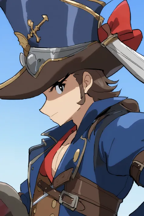 Musketeer swordsman with pirate hat looking like a rabbit