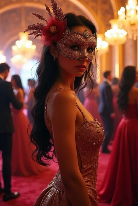 A girl in a masquerade party who looks like nikkibeiar in Instagram 
