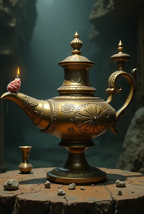 Genie lamp , from which the hairy scrotum falls out