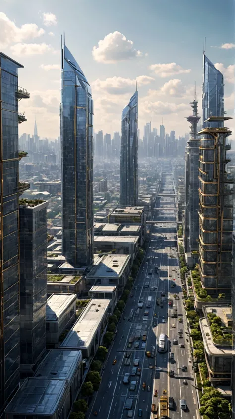 the city of megacity futuristic science fiction city as it would be in the year 3029, view from a terrace , with high-tech desig...