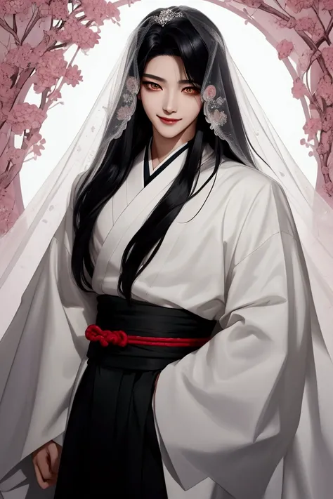 Join a half-body image of a person wearing a Japanese wedding kimono , beautiful androgynous prince, delicate androgynous prince, A handsome boy in Demon Slayer art,  AWESOME ANIME FACE PORTRAIT, Male anime style,  male anime character , Anime portrait of ...