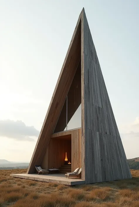  A rural house that is vertically tall ,  but at the same time that it is of an abstract shape ,  that the construction system is rustic with rustic materials,  and that is a house designed essentially for a musician with a stage inside, That is based on t...