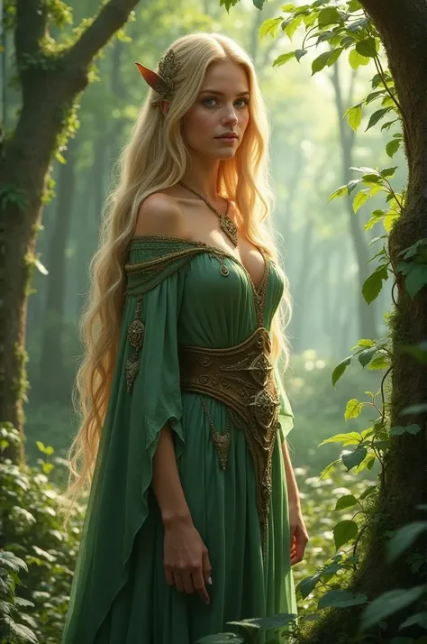 Pretty half-elf Druid ,  very intelligent and cute . blonde,  nature lover but serious