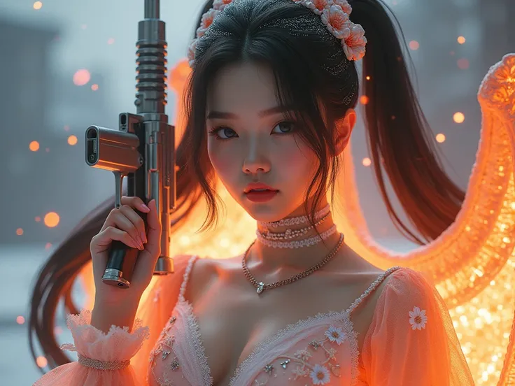 ultra realistic 32k, hdr, 8k uhd,best quality,high quality,extremely detailed,intricately detailed,high resolution, Realistic, film rendering, (large cleavage,Big tits),(1 girl,korea face sexy  , pale skin, (body heigth:140cm), innocent look, Young face,Be...