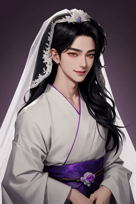 Join a half-body image of a person wearing a Japanese wedding kimono , beautiful androgynous prince, delicate androgynous prince, A handsome boy in Demon Slayer art,  AWESOME ANIME FACE PORTRAIT, Male anime style,  male anime character , Anime portrait of ...