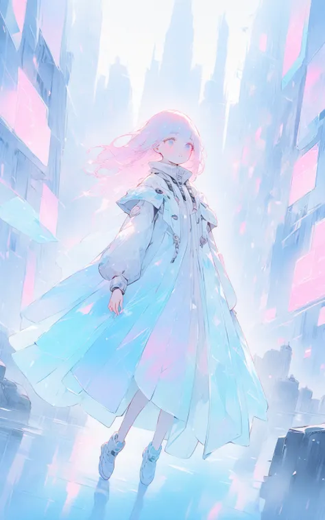 Future City Girl
Prompt:
"A delicate watercolor-style illustration of a futuristic girl in a cyberpunk-inspired city. She wears a sleek outfit blending pastel colors with holographic accents, and her hair is styled in a gradient of soft pink and blue. She ...